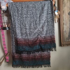 BCBG Generation- Soft Warm Striped Shaw Wrap- Black, Teal, Rust Color